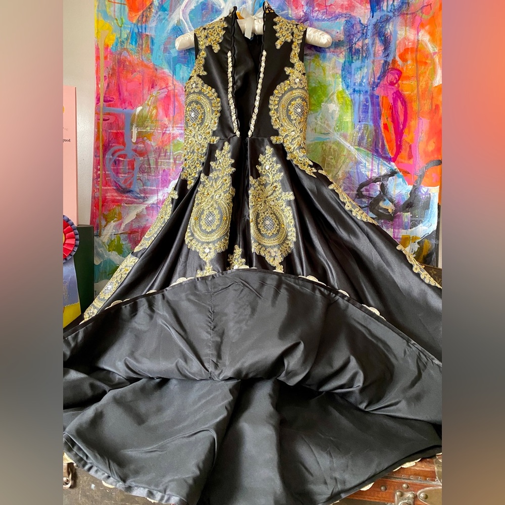 Stunning Black Gold Custom Hand crafted FORMAL Cocktail Evening Wedding DRESS ❤️ - Picture 4 of 13